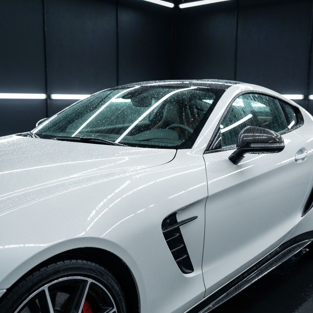 Biały samochód sportowy po ceramice