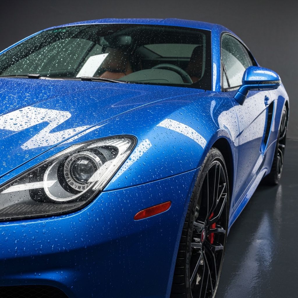 Niebieski samochód sportowy po polerowaniu